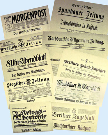Berliner Zeitungstitel  zu Beginn des Ersten Weltkriegs