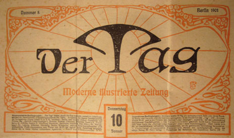 Scherls Zeitung „Der Tag“ vom 10. Januar 1901, die erste zweifarbig gedruckte Zeitung Berlins