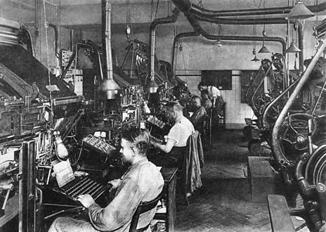 Setzmaschinensaal der Vorwärtsdruckerei in den 1920-er Jahren